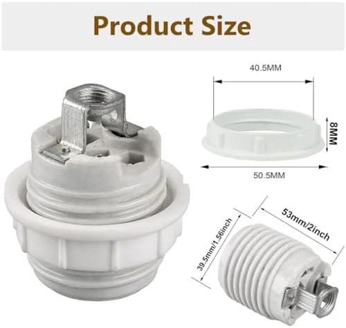 E26 Socket,Ceramic Medium Base Screw Socket E26 E27 Threaded Glazed Porcelain...