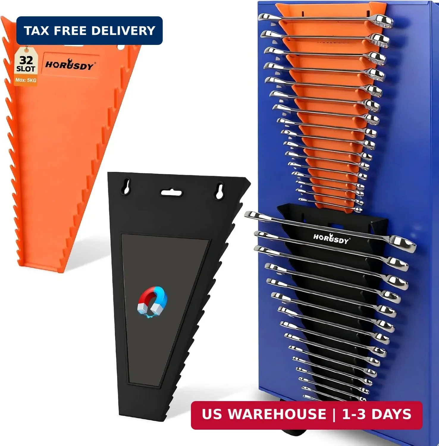 HORUSDY 2-Piece Magnetic Wrench Organizer, 32-Slot Wrench Storage Rack for Toolb