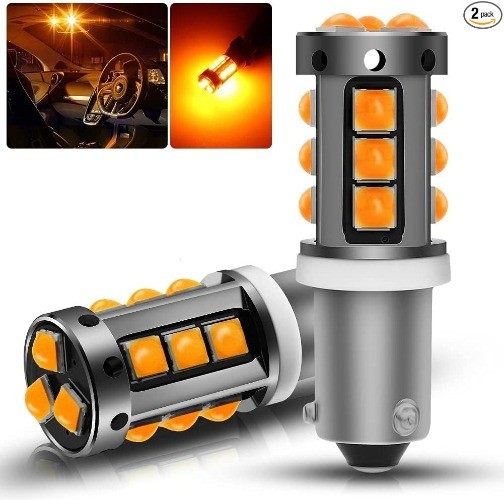 2Pcs AC/DC 9-30 1200LM H21W BAY9S LED Bulb Super  Size: BAY9S-120°Color: Amber