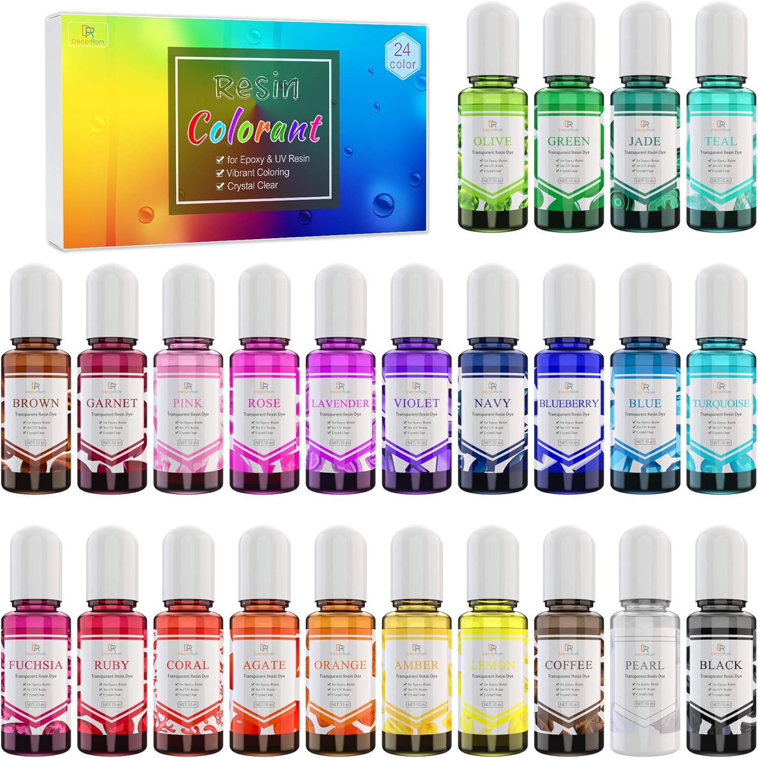 24 Color Epoxy Pigment - Crystal 0.35 Fl Oz (Pack of 24), Transparent