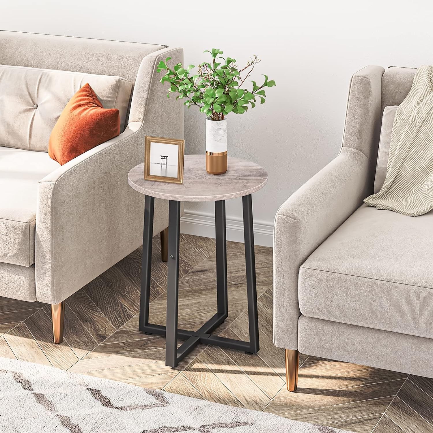Side Table Round End Accent Table W/ Sturdy Metal Pedestal 15.7" Round
