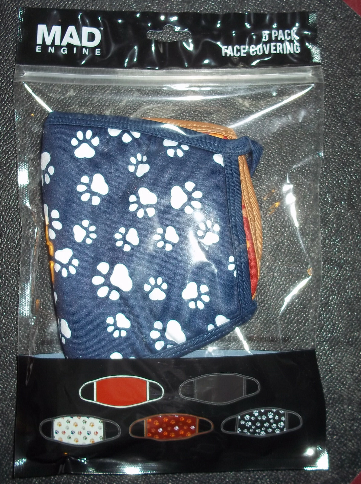MAD Engine 5 Pack Face Cloth Face Coverings - Pack of  "Paw Love"-Washable NIP