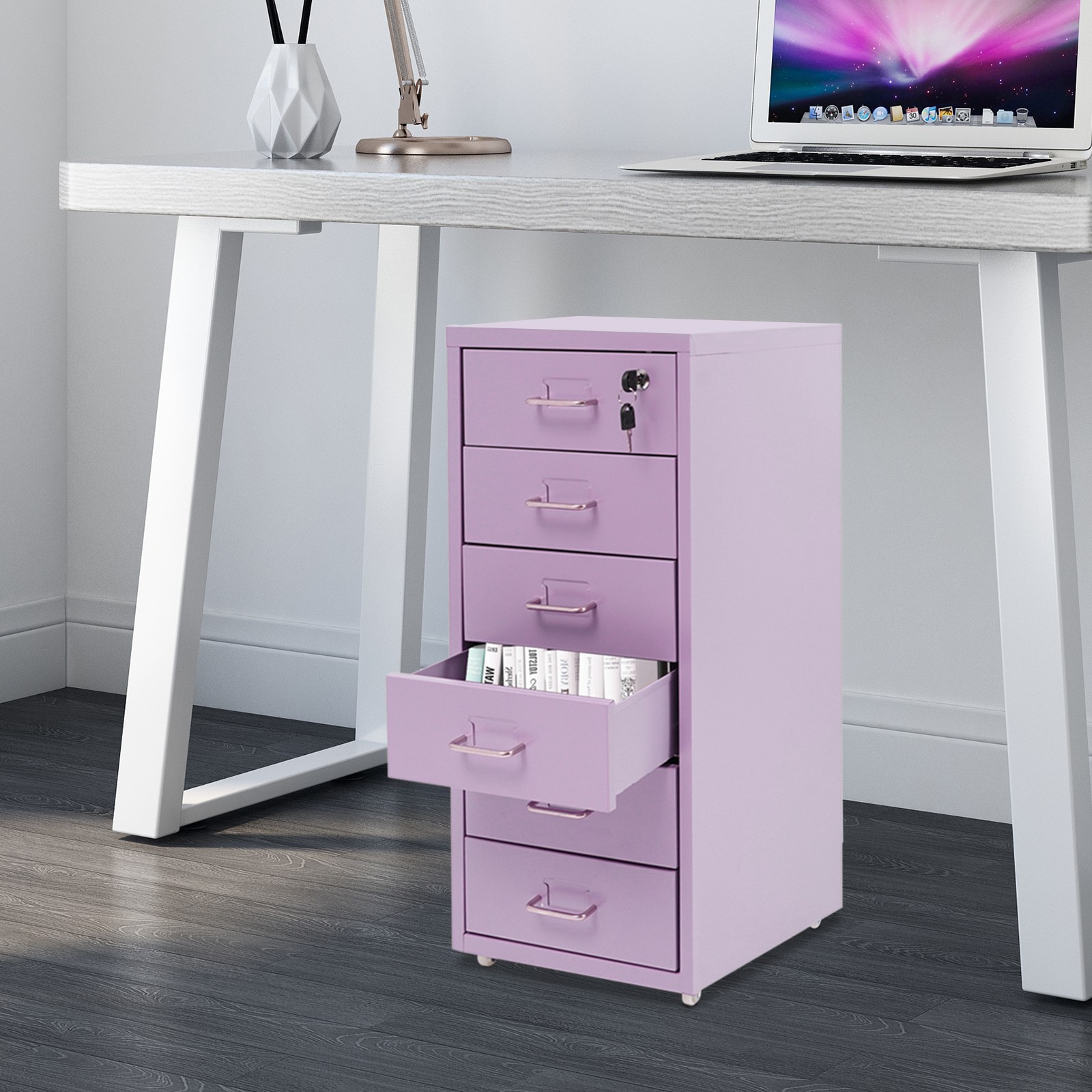 Metal 6 Drawer File Cabinet w/Lock Metal Vertical Filing Cabinet for Office Home