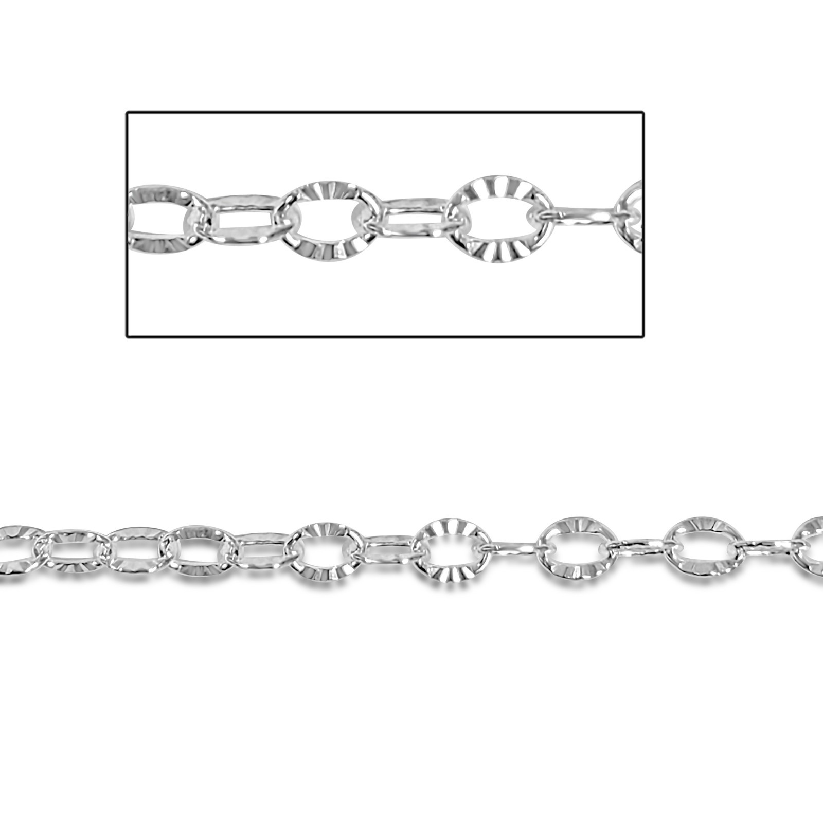 1ft, Sterling Silver Oval Cable Chain. Diamond Cut Cable, Chain by Foot 1808DC