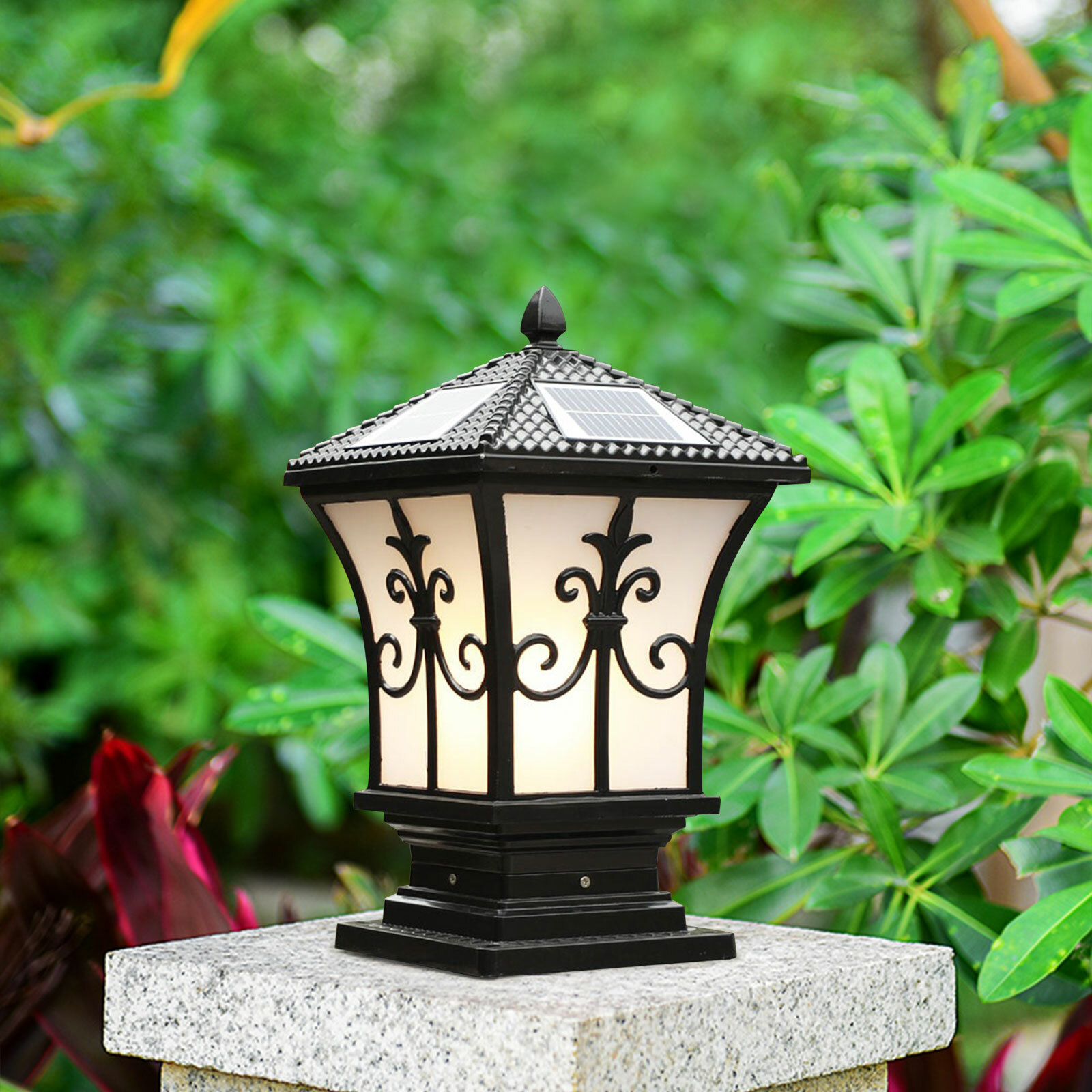 Outdoor Post Light Garden Driveway Solar Power Pillar Lamp Fence Lantern Lamps