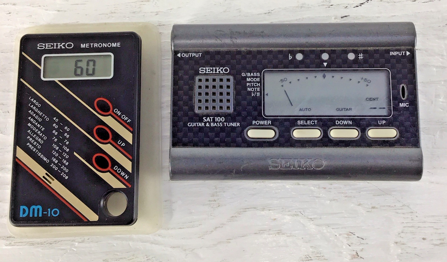 Lot of 2 Pocket Seiko Music Equipment SAT100 guitar bass Tuner & DM-10 Metronome