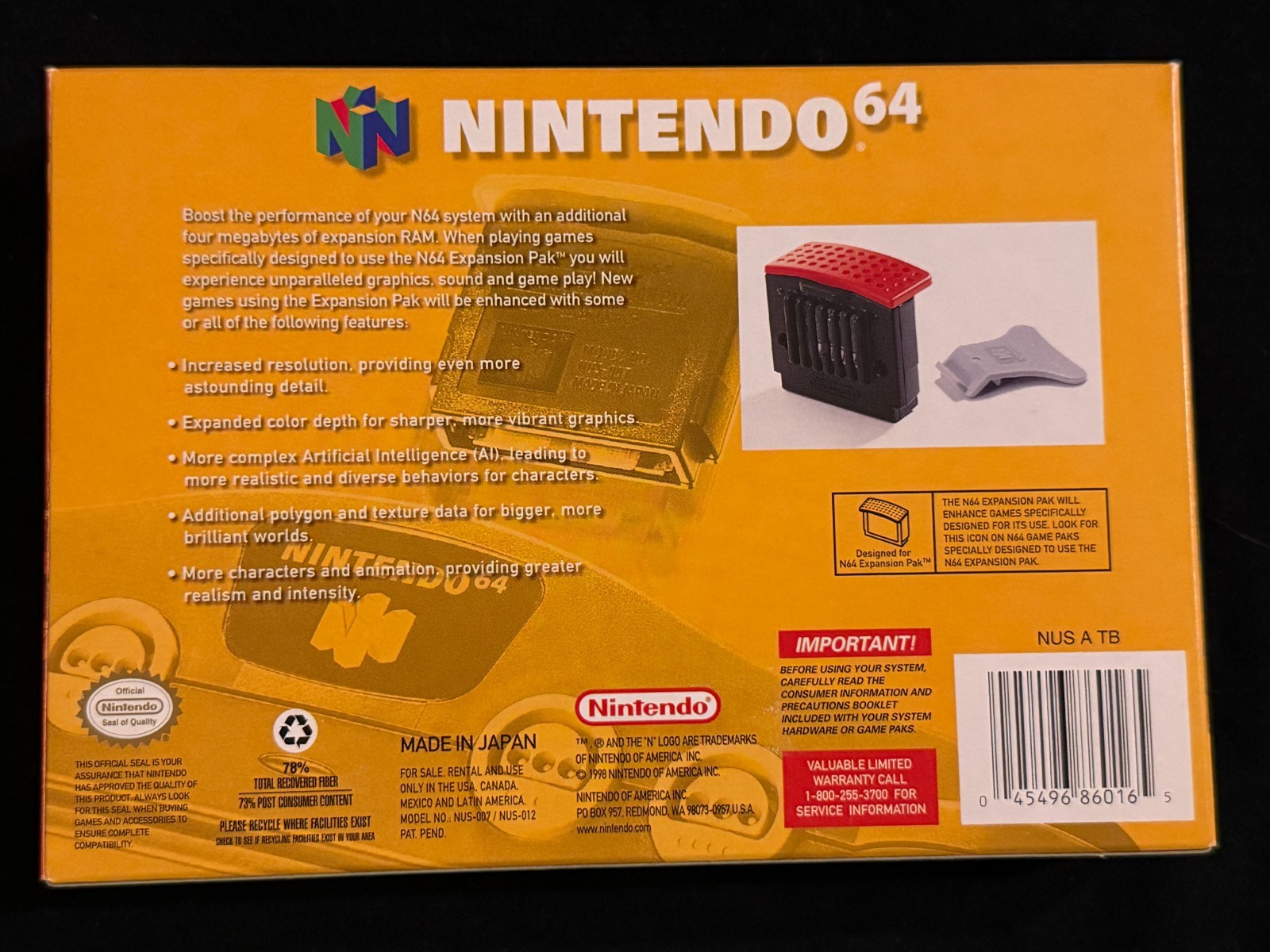 Nintendo 64 RAM Expansion Pak - Box Manual Complete CIB N64