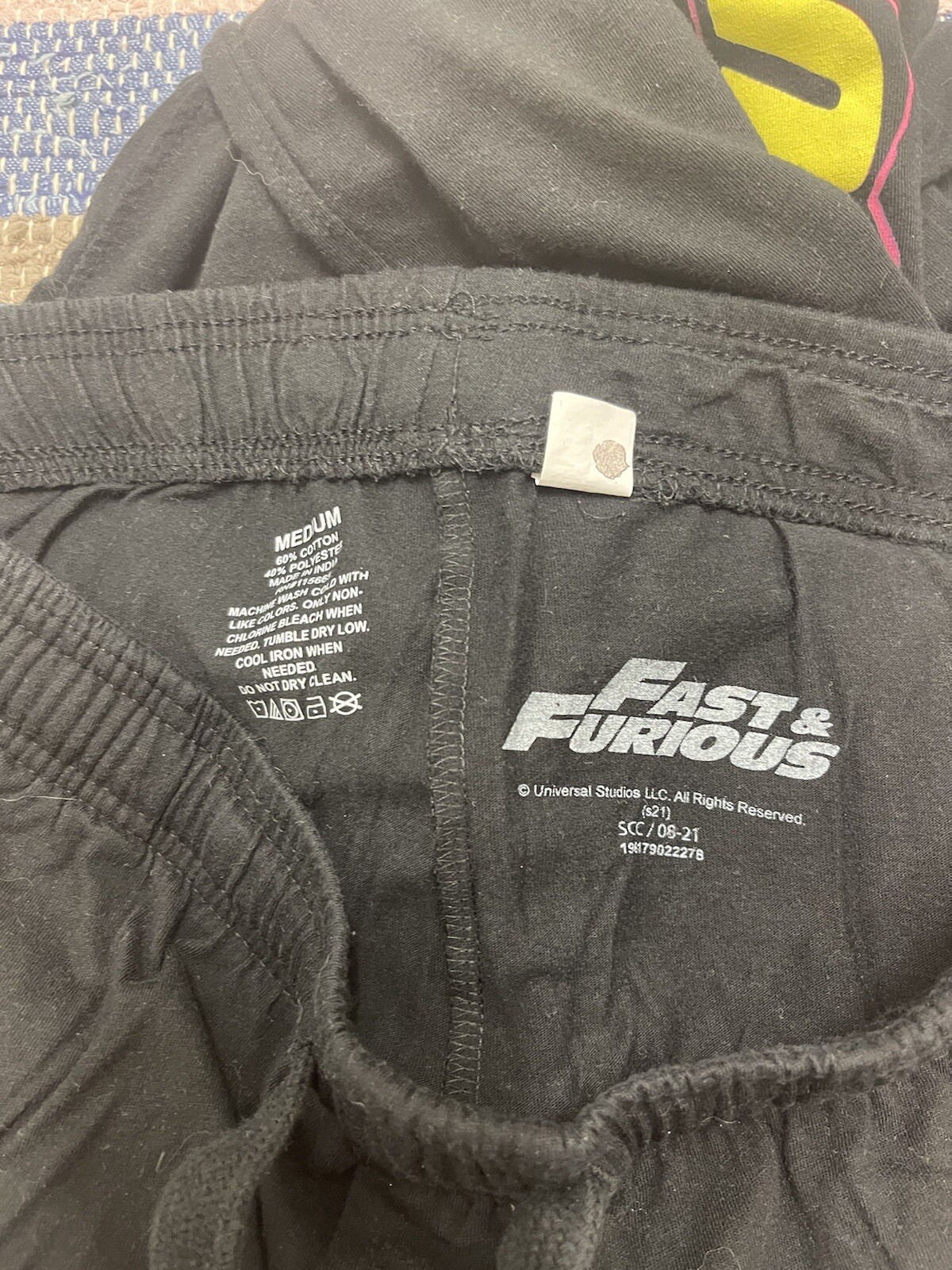 RARE HTF Mens Medium Solid Black Fast Furious Loungewear Sweatpants Drawstring