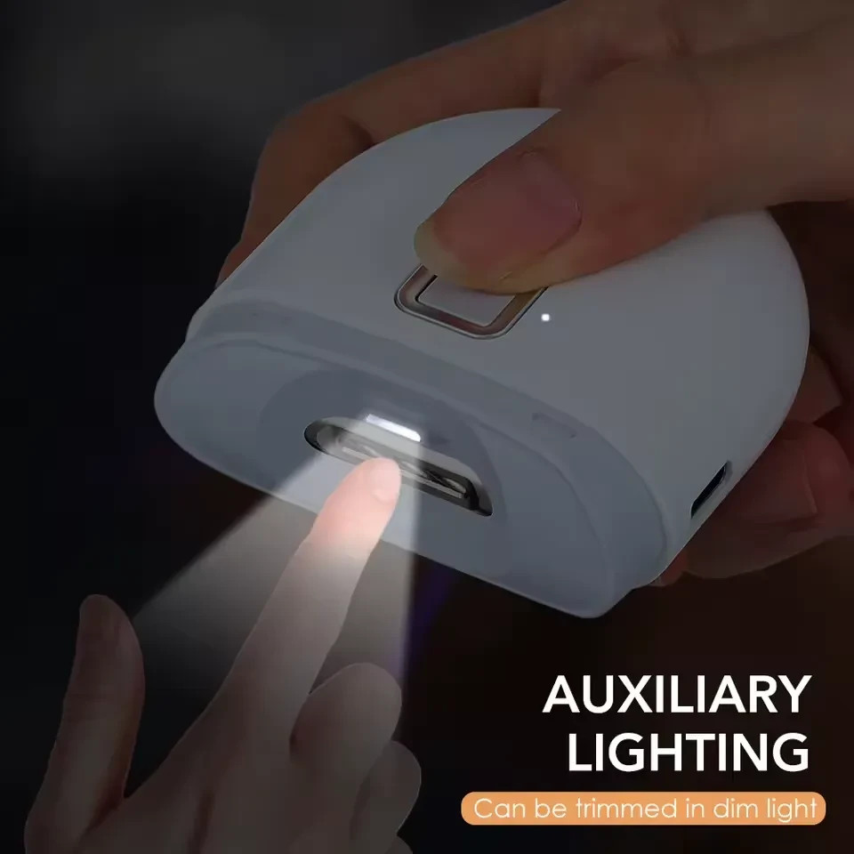 Electric Automatic Nail Clipper USB Rechargeable Trimmer with Light for Manicure