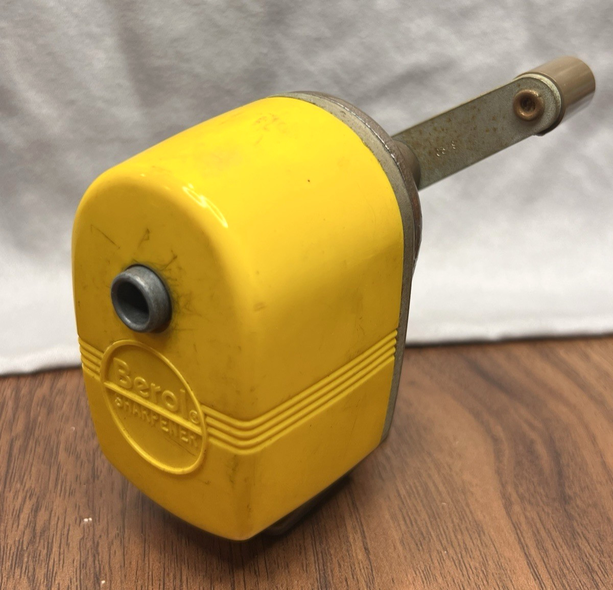 Vintage Berol Wall Mount Manual Pencil Sharpener Yellow Works Great w Hardware