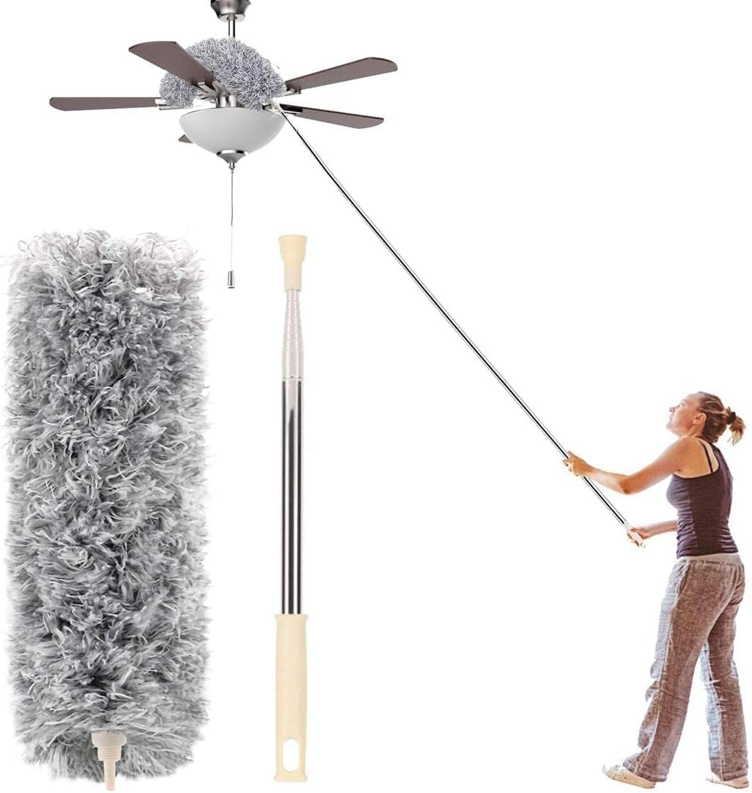 Versatile Bendable Microfiber Duster with 30-100'' Extension Pole for Home Use