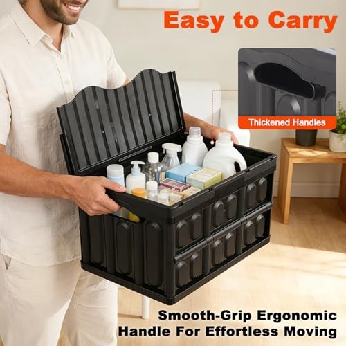 Plastic Collapsible Storage Bins with Lids, | 45L Stackable 45L 1PK ( All Back)