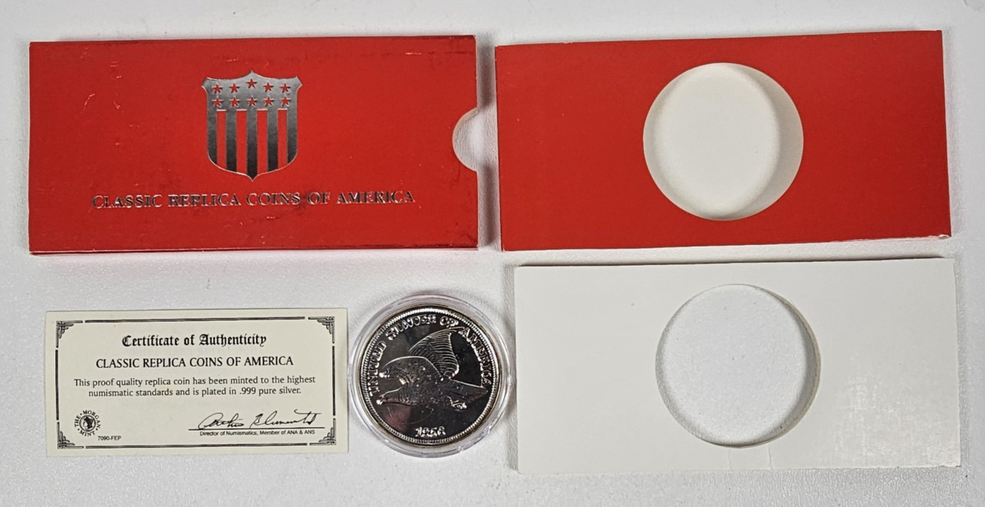 1856 Flying Eagle Penny Cent Silver Plated COA -COPY Large Free Shipping