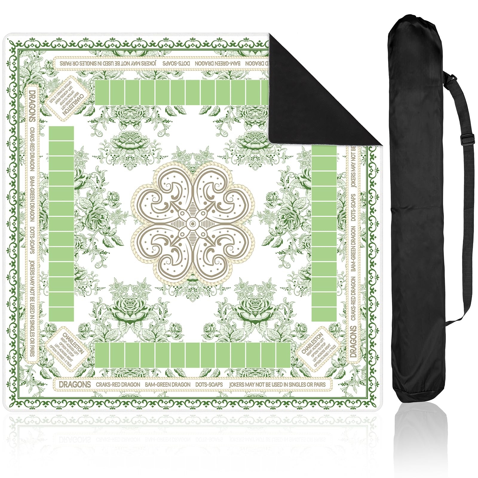 Chinoiserie Mahjong Mat with Black Carrying Bag 31.5 x 31.5 Inches Multi Purp...