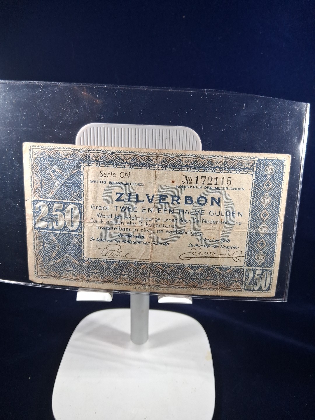 RARE 1938 NETHERLAND 2,5 GULDEN ZILVER BON BANKNOTE WORLD WAR II