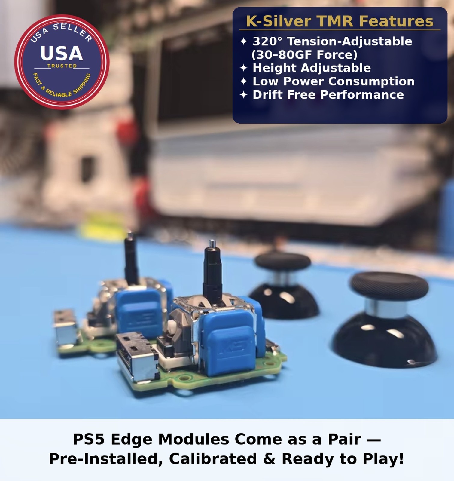 2X Upgraded PS5 DualSense Edge TMR Modules | K-SILVER PRO TENSION ADJUSTABLE TMR