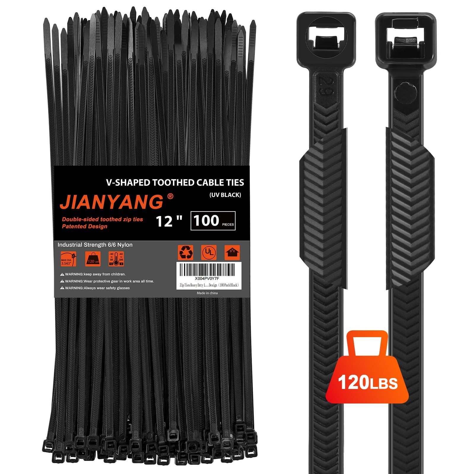 Zip Ties Heavy Duty 12 inch，V-Shaped Toothed Double Sided With 120 LBS Tensil...