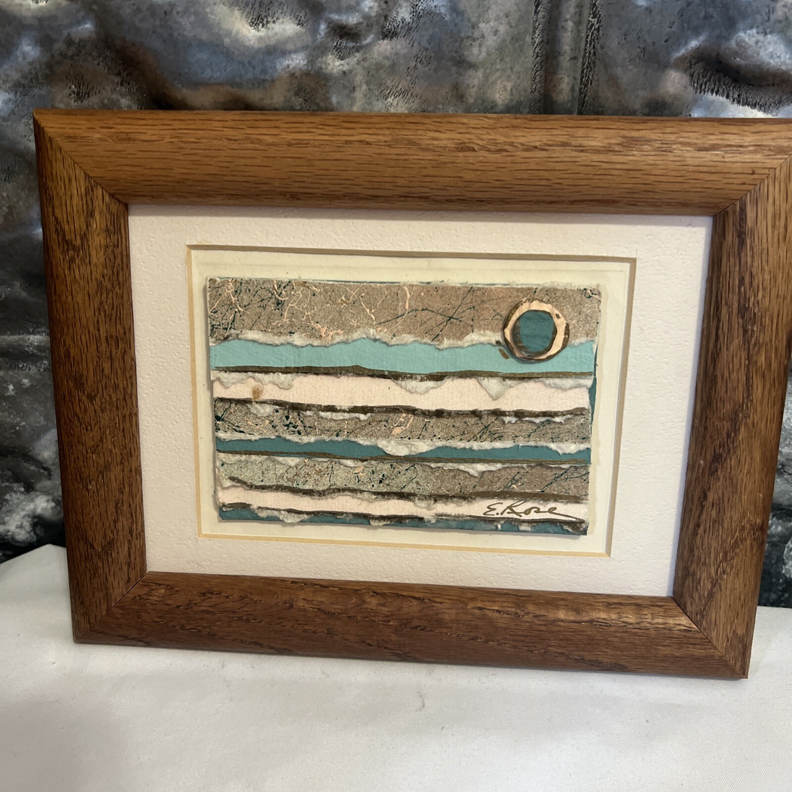 Elaine Rose Lanoue Mixed Media Cotton Abstract Assemblage Matted Signed Art