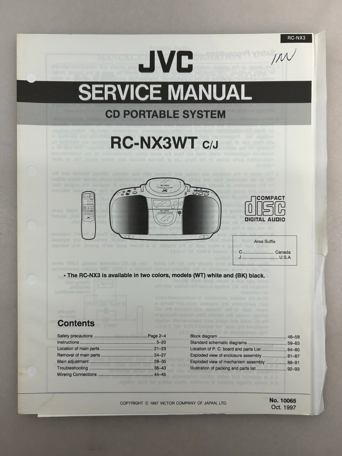JVC RC-NX3WT Original Service Manual Free Shipping