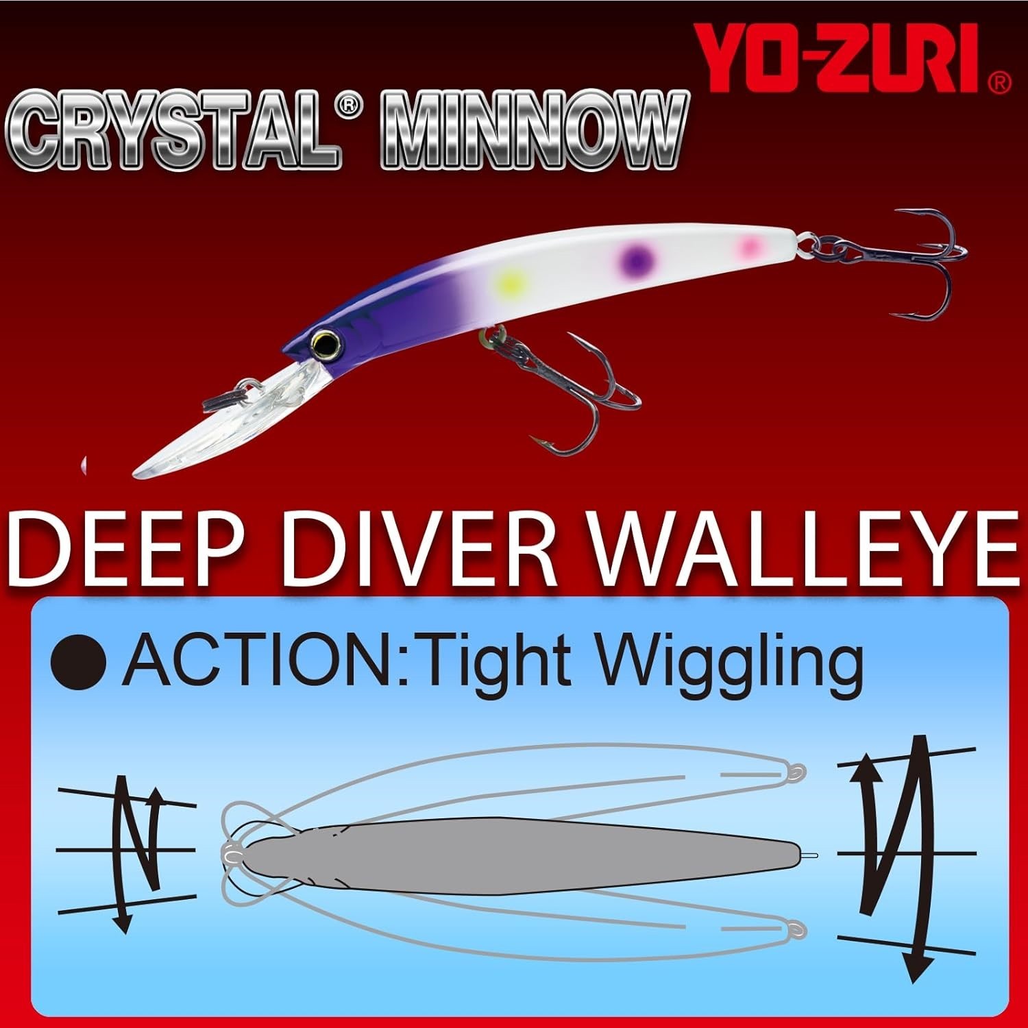 Two Yo-Zuri Crystal Minnow Deep Diver Walleye Floating Lures, 5 1/4", Hot Tiger