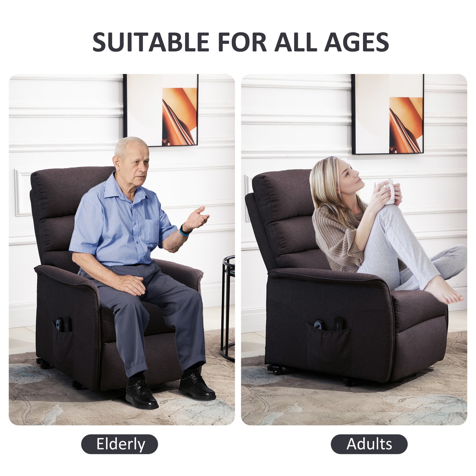 Electric Power Lift Recliner Chair for Elderly with Remote Brown