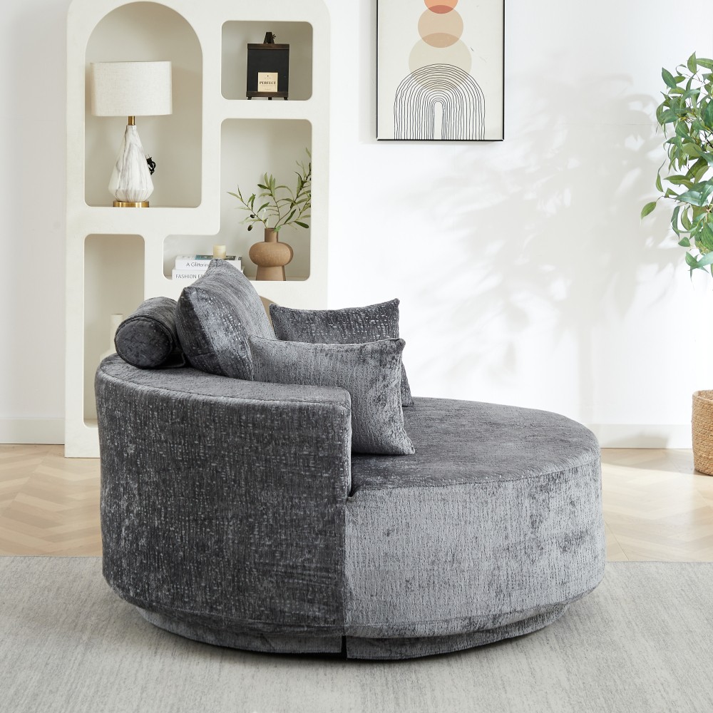 Chenille Foam Swivel Chair, 360° Rotating Modern Sleeper for Living Room, Grey