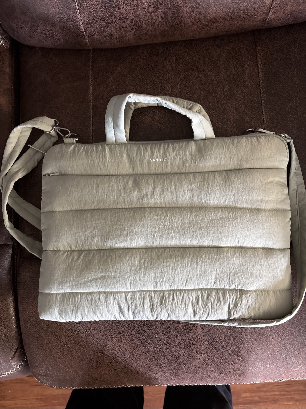 15 Inch Sage Green Laptop Sleeve Hidden Pocket Fleece Lined Strap free shipping