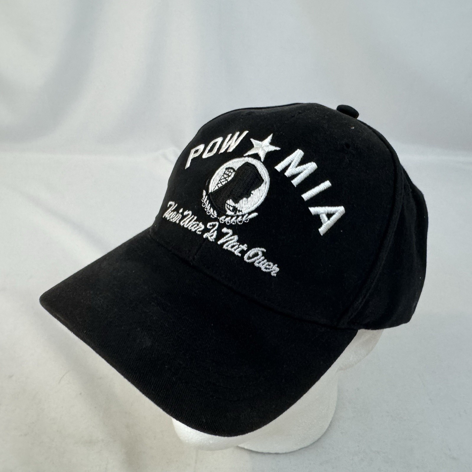 Embroidered POW MIA “Their War Is Not Over” Black Baseball Cap Hat Strapback