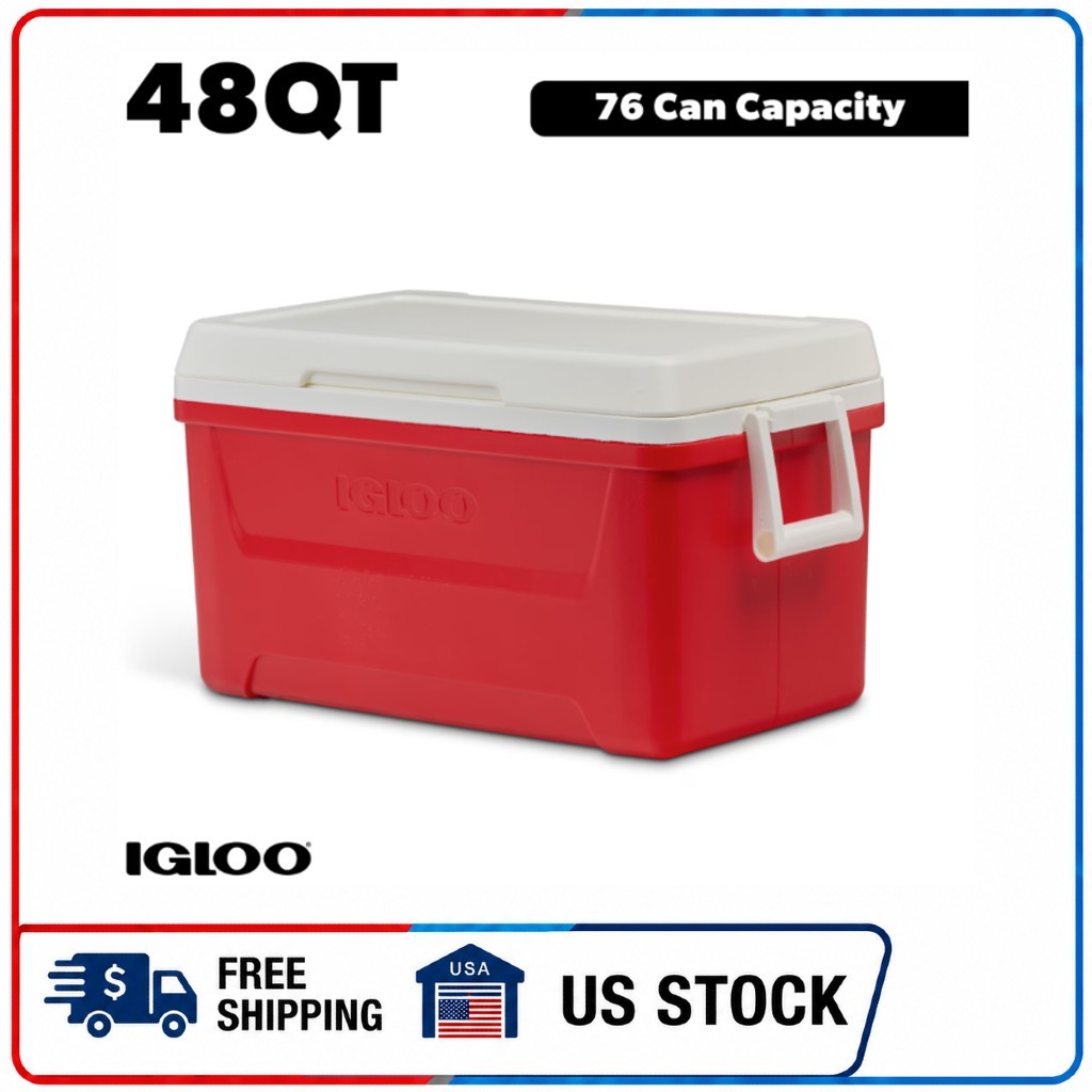 Igloo 48 QT Laguna Hard Sided Ice Chest Cooler, Red