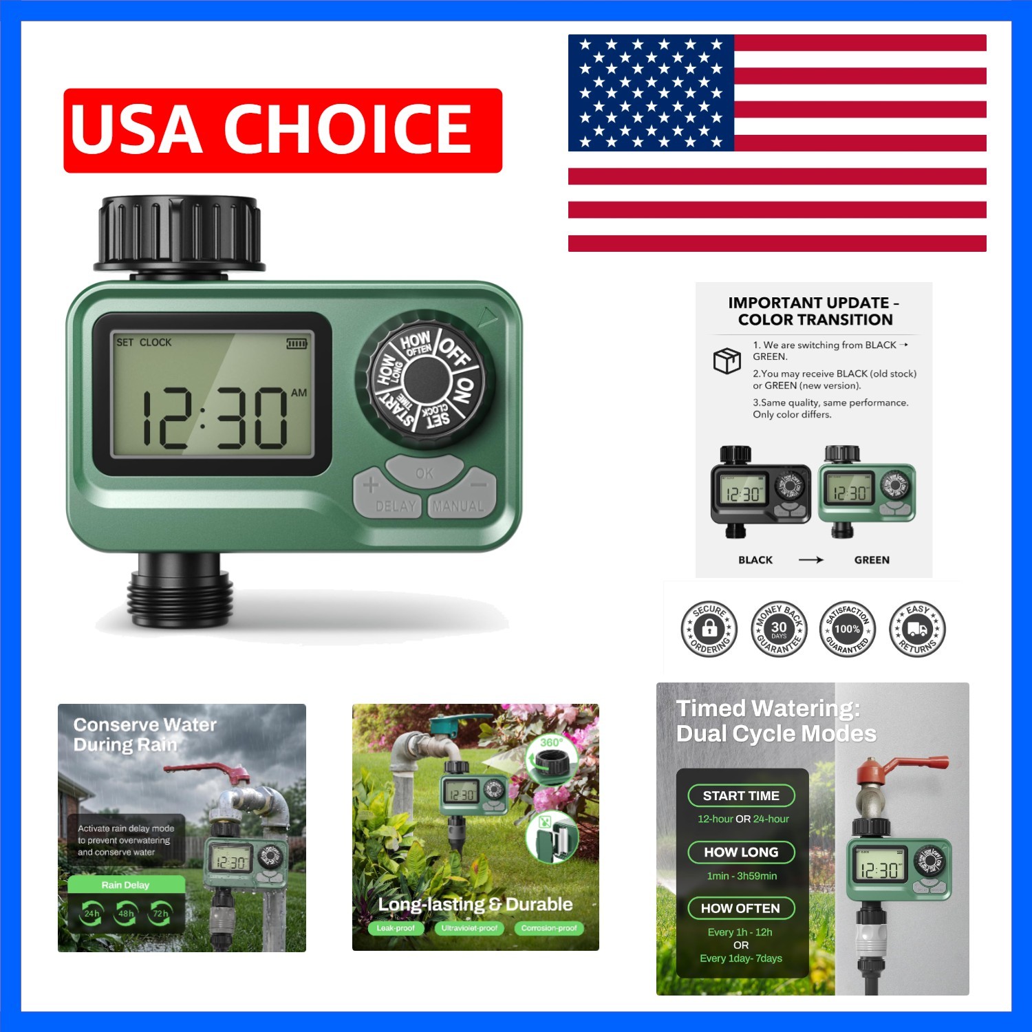 BN LINK Programmable Sprinkler Timer with Rain Delay – Waterproof Digital Wat...