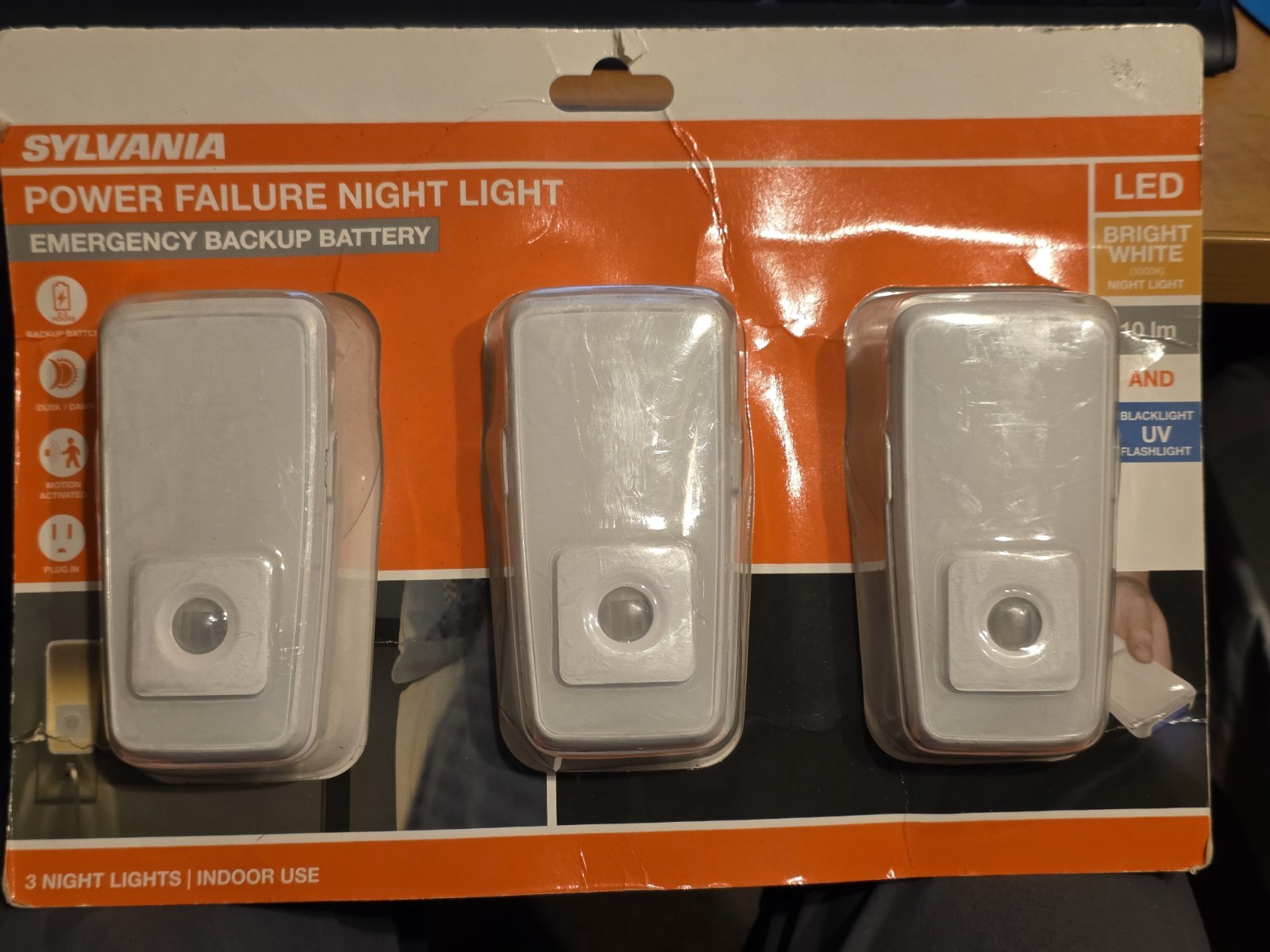 Power Failure LED Night Lights Emergency Backup Motion Activated 3 pack New