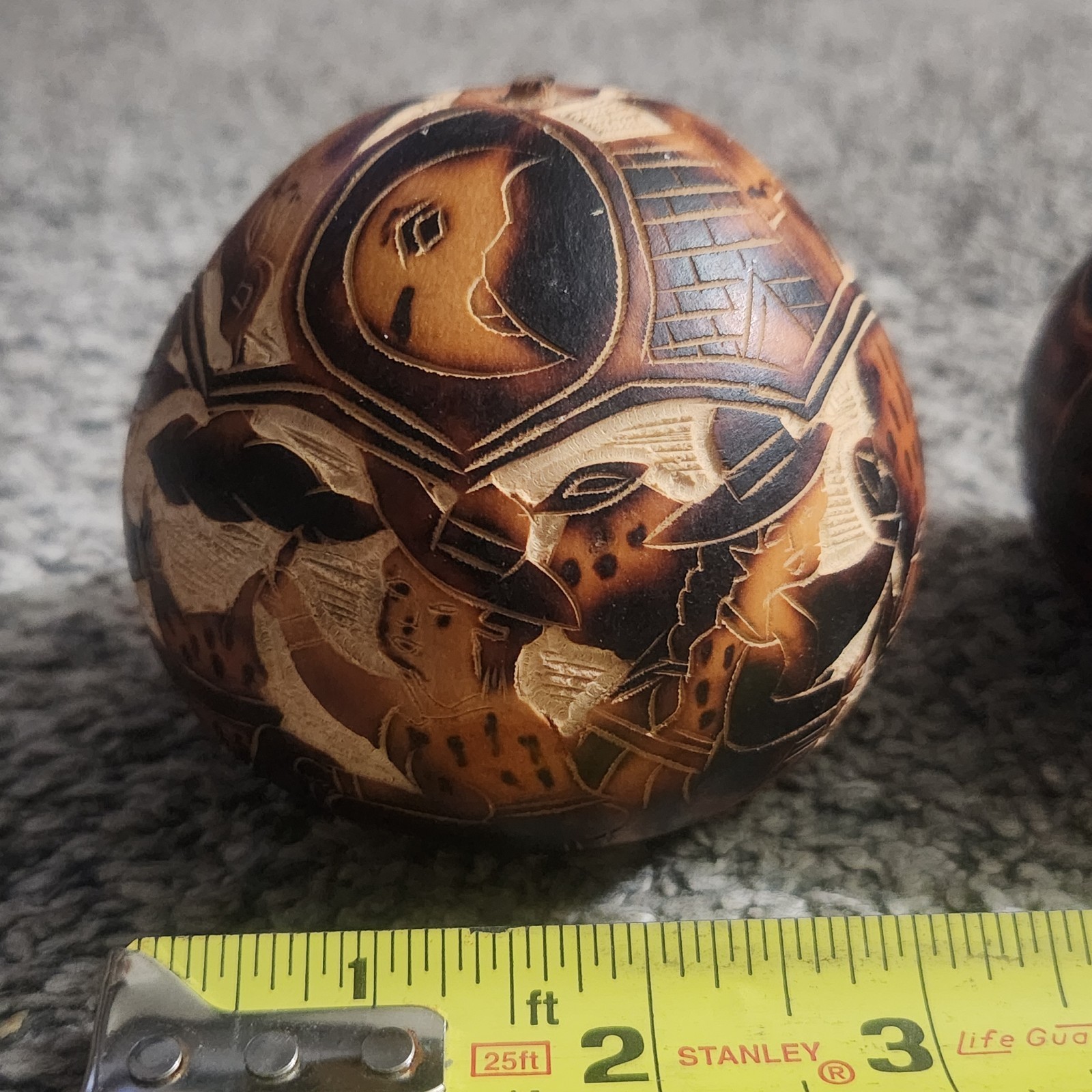 3 Peruvian Hand-Carved Gourds Owls Folk Art