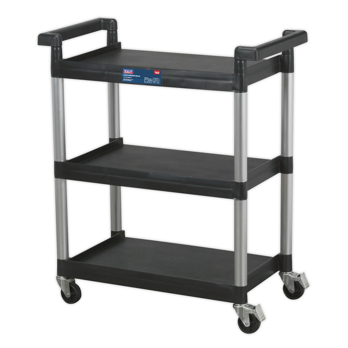Sealey 3-Level Workshop Trolley With 30kg Capacity Per Shelf Black/Silver CX308