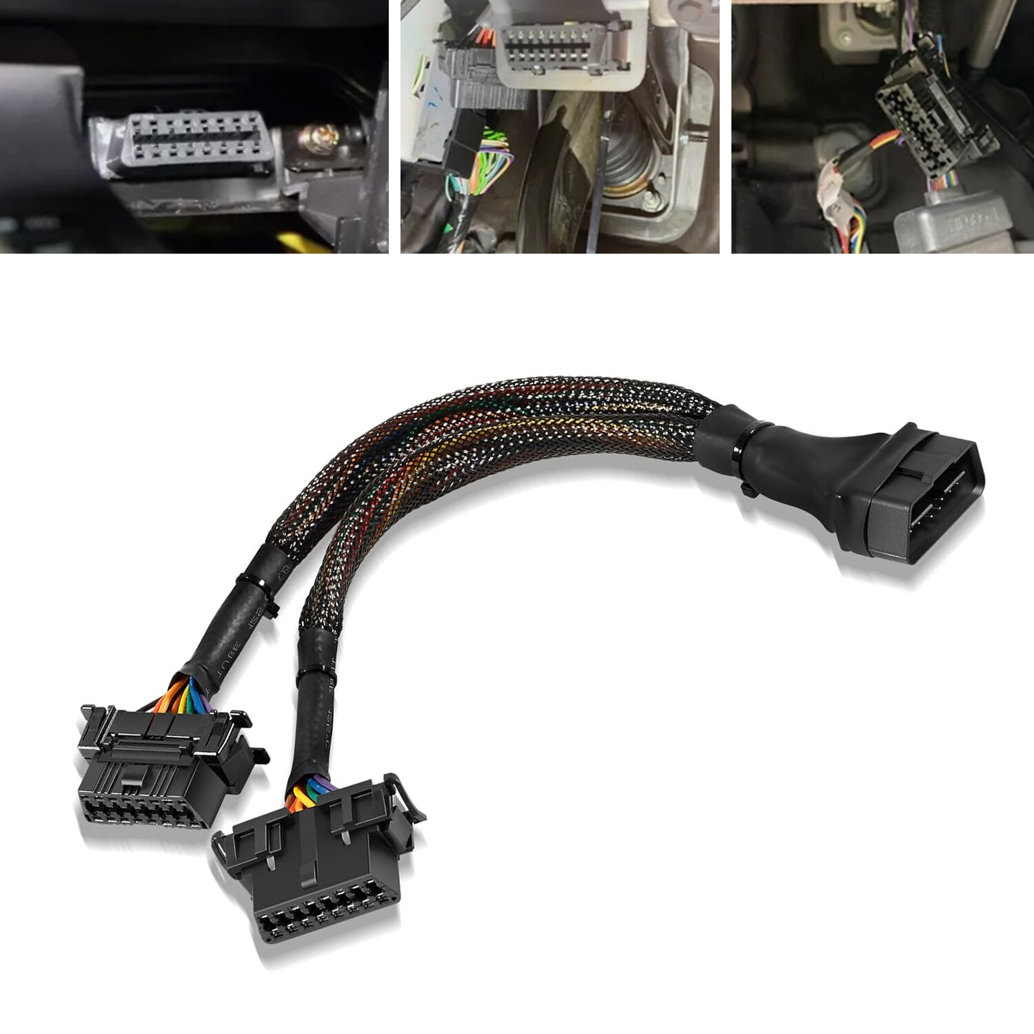 B6 16 Pin OBD II Splitter Extension 1 Male to 2 Female Y Cable Adapter for OBD2