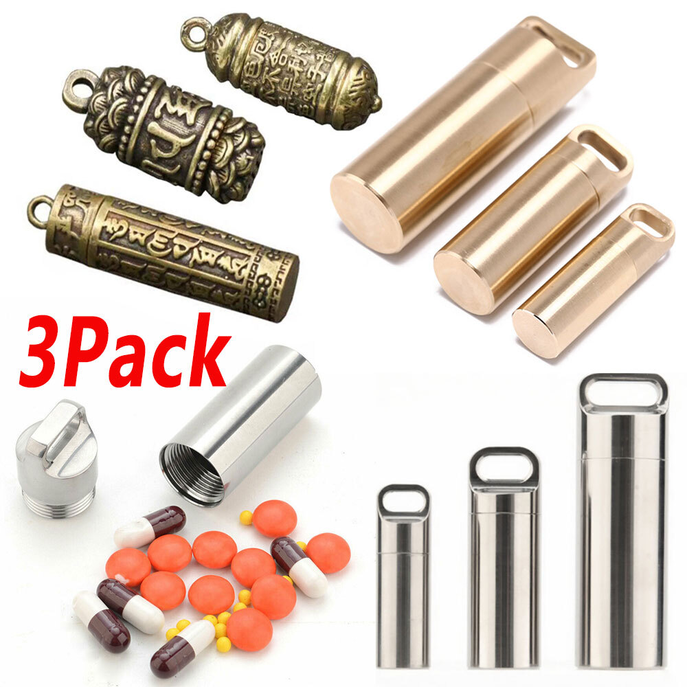 3X Mini Medicine Pill Holder Pendant Keychain Necklace Container Capsule Storage