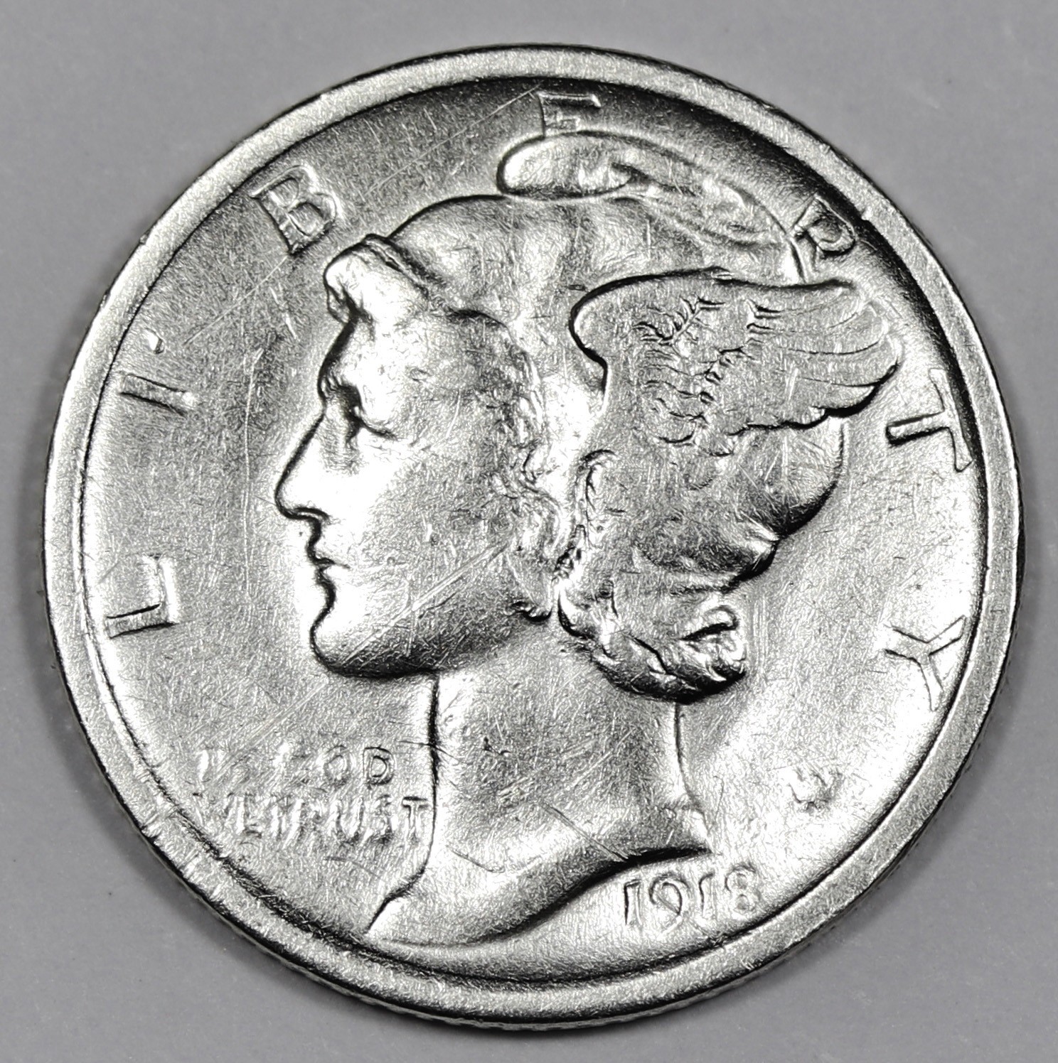 1918 Mercury Head Dime.  AU Detail.  212678
