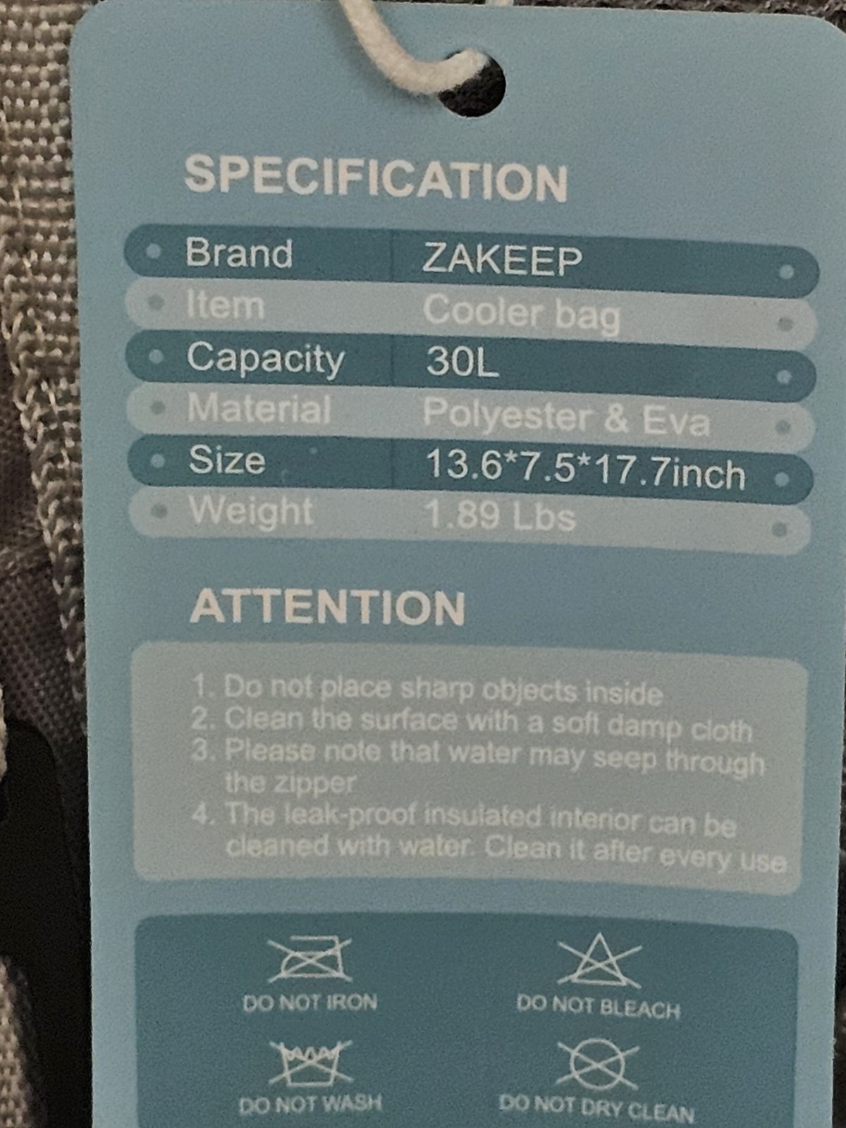 ZAKEEP Cooler Backpack, 39 Cans Large Capacity Anti-Leaking Cooler Backpack Gray