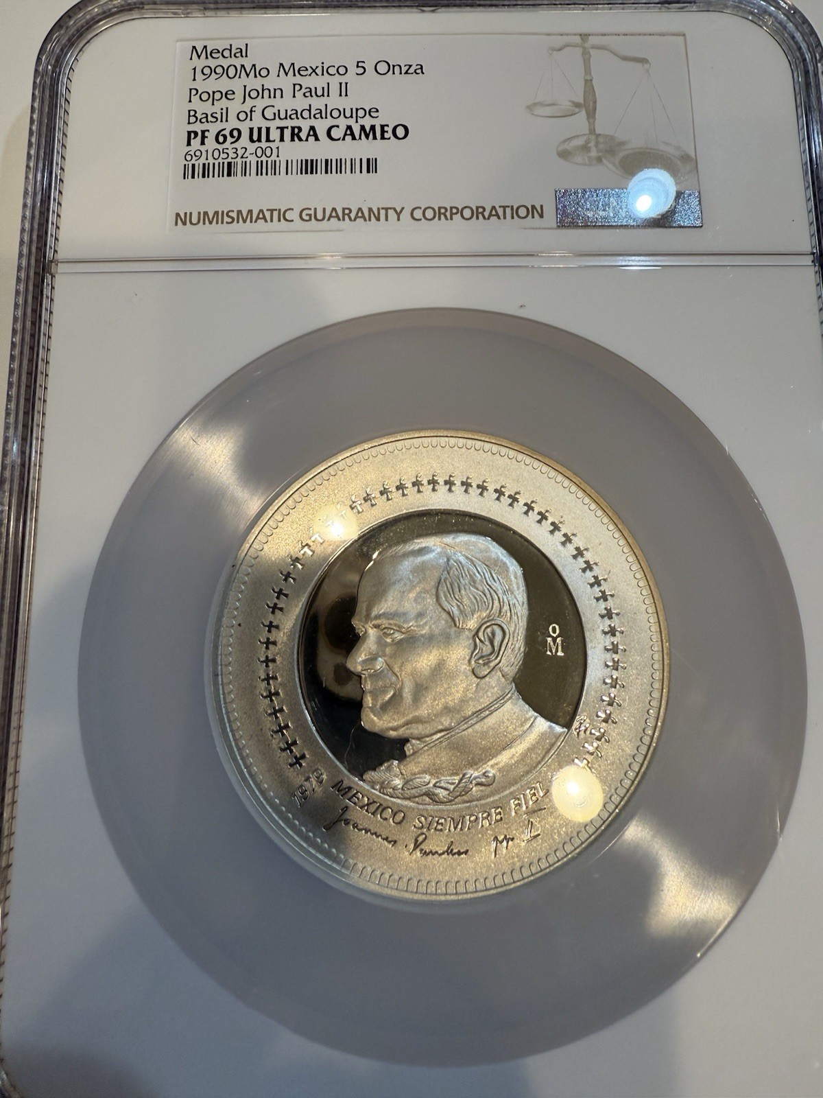 1990 Mo Medal Pope John Paul II 5oz Basilica Guadalupe PROOF NGC PF 69 UC RARE
