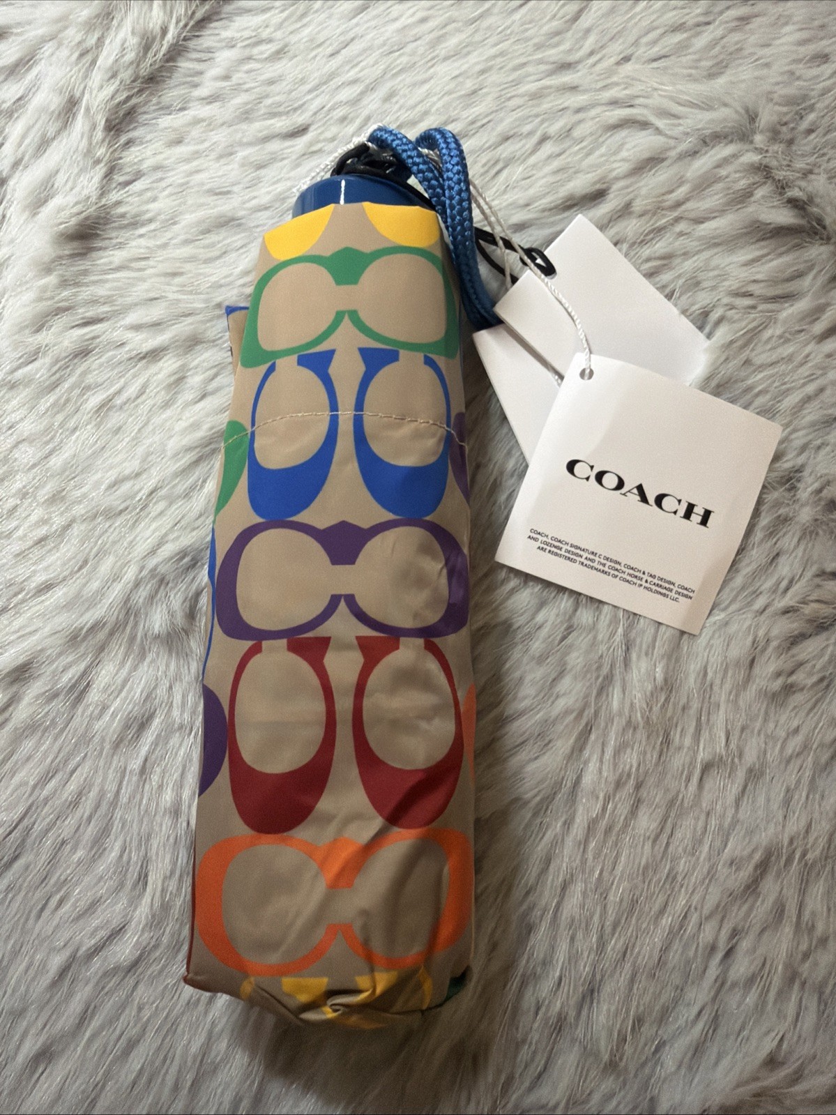 NWT Coach Rainbow Multicolor Logo Monogram Mini Umbrella