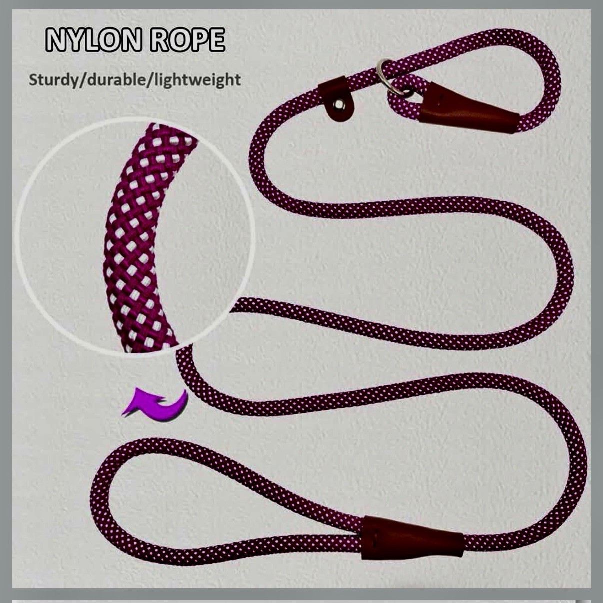 NEW Btinesful 5ft Durable Nylon Dog Slip Lead 1/2” X 5ft Purple & White
