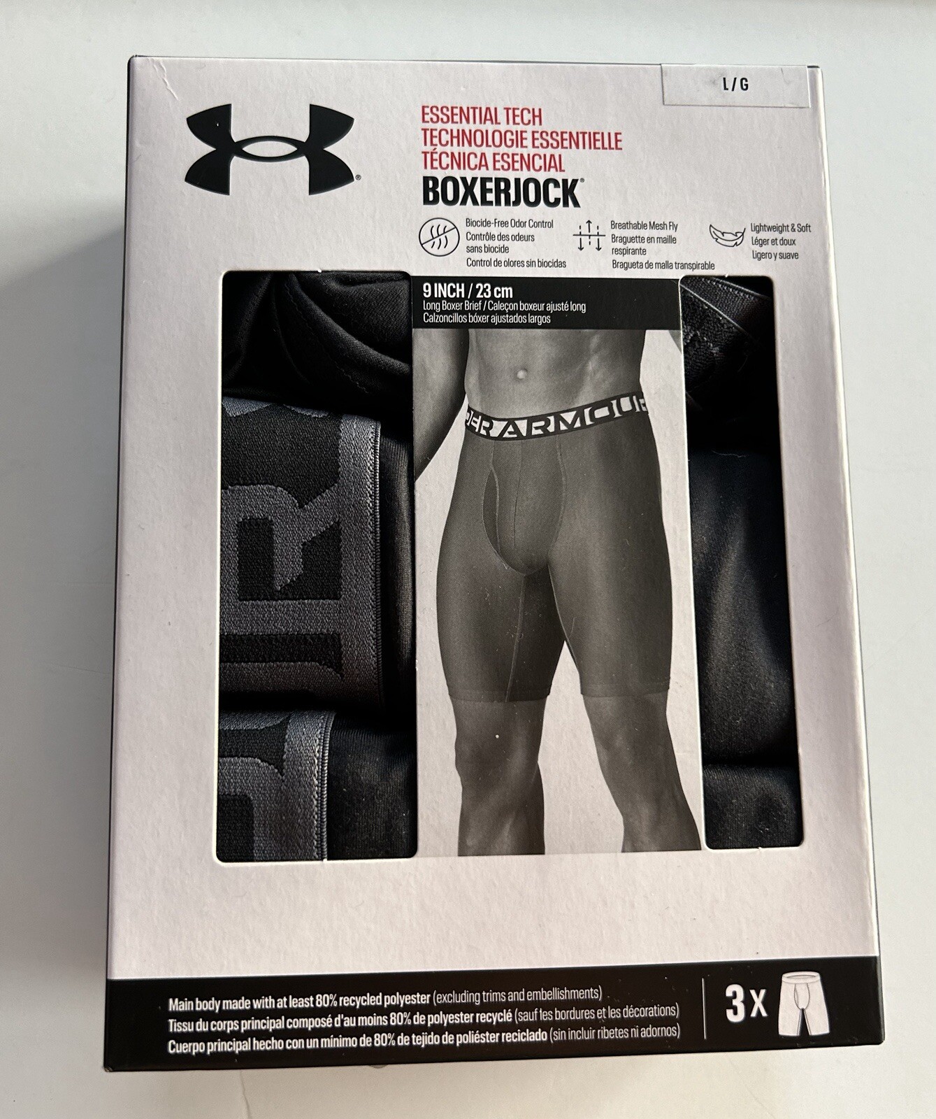 Under Armour Essential Tech Boxerjock 3 Pack Underwear 9” Men’s Large Black New