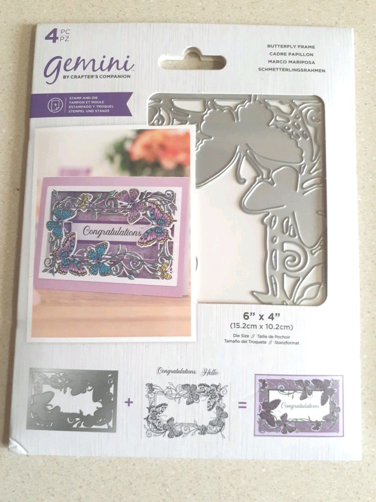 Crafters Companion Butterfly Frame Stamp & Die Set 6" X 4" Card Dies