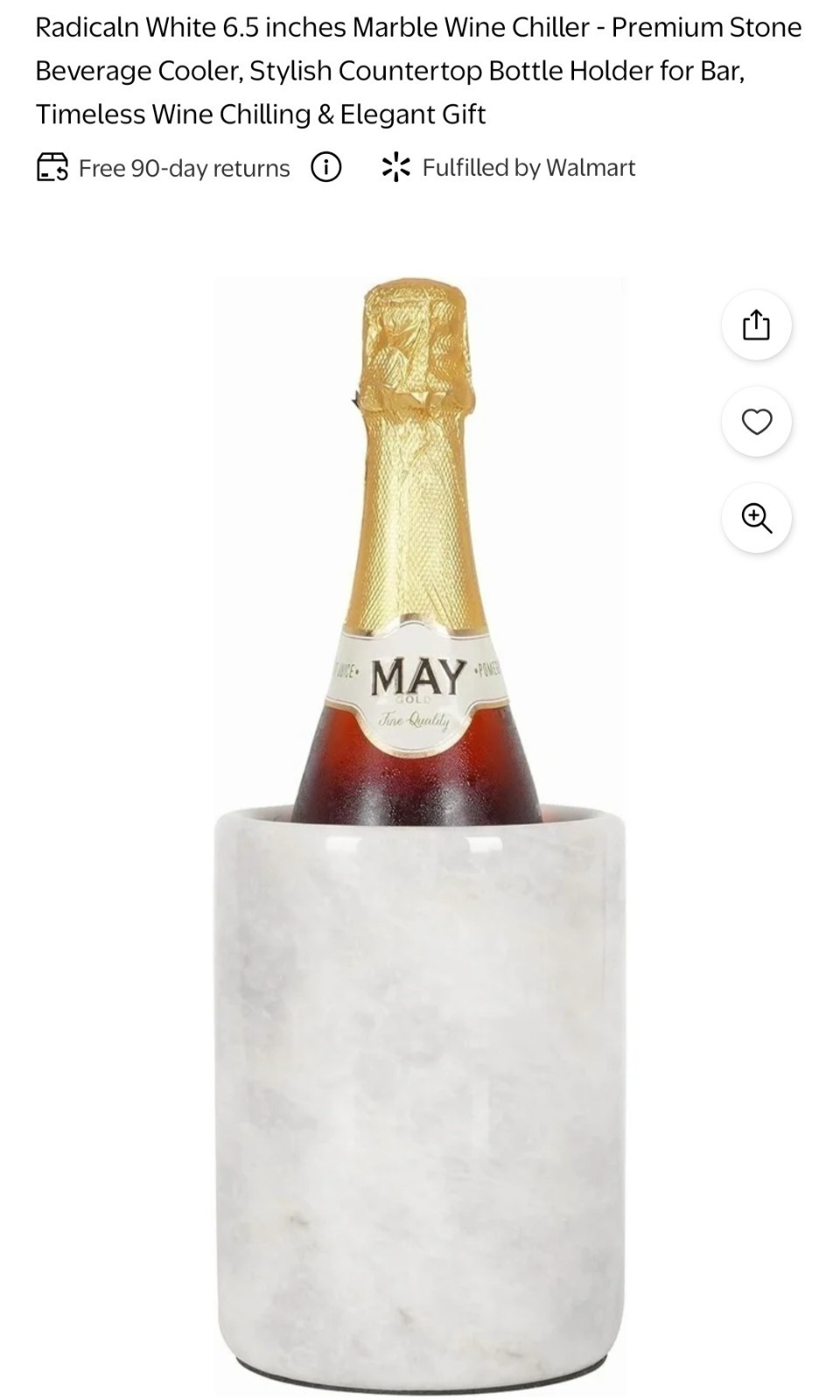 RADICALn White Premium Natural Marble Wine Chiller-6.5" Tall-5" W-Felt Btm.-NIB