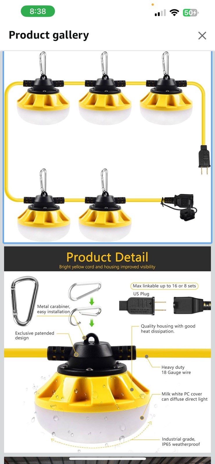 50ft LED Temporary Construction String Work Lights Industrial 50FT 2prong
