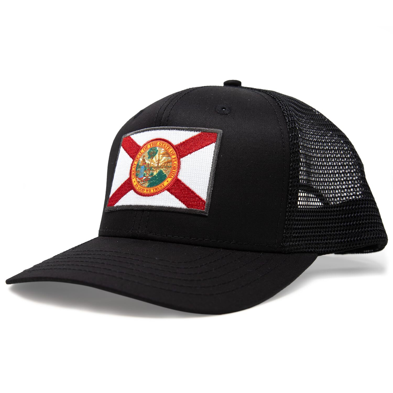 Florida State Flag Hat Adjustable Trucker Cap, Baseball, Snapback (All Black)
