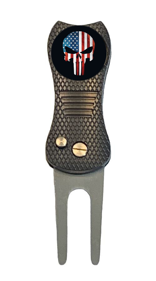 Punisher Marvel USA American Flag Golf Ball Marker w/ Switchblade Divot