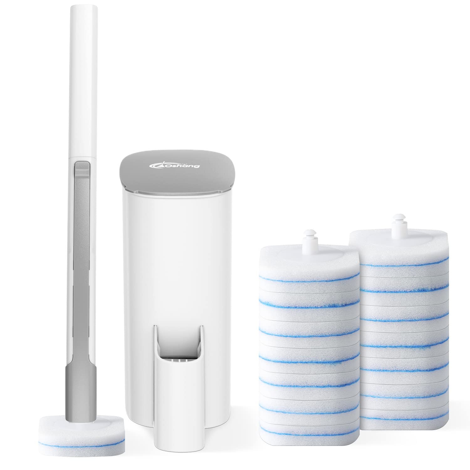 oshang Disposable Toilet Brush - Bowl 1 Brush+14 Refills, White