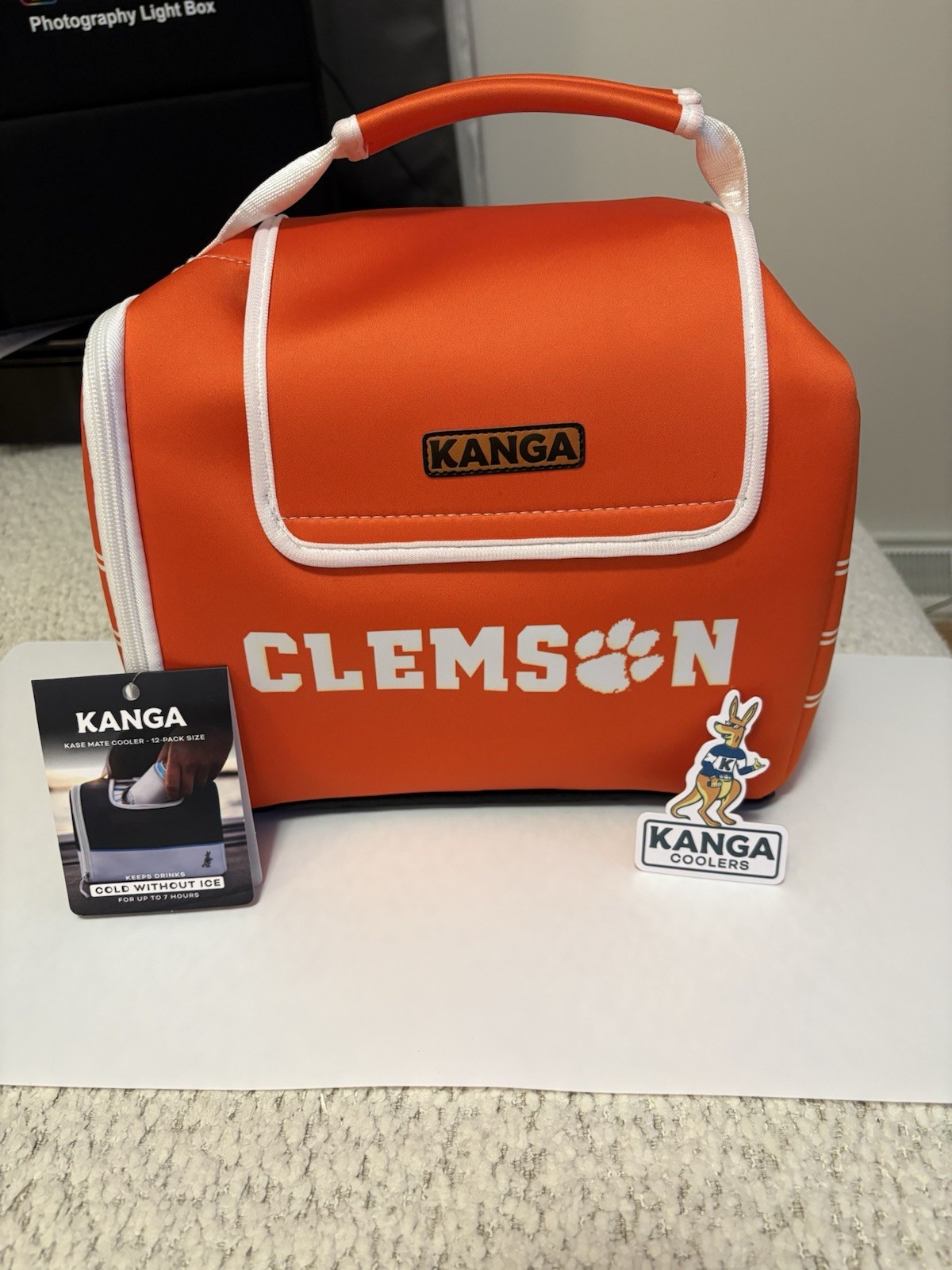 Kanga Kase Mate Clemson 12-Pack Cooler Bag Orange White Paw Logo Magnetic Flap