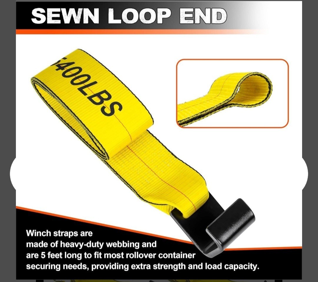 Mimanchi Heavy Duty 4"x5' Roll Off Container Winch Straps Flat Hook 10 Pack