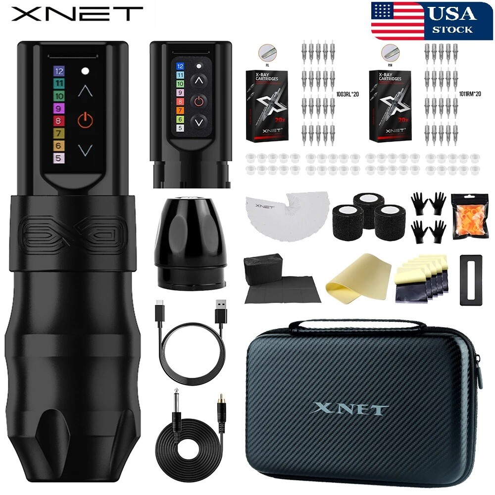 EXO Wireless Tattoo Machine Kit with Extra 2100mAh Power Supply 40 Mixed Tattoo